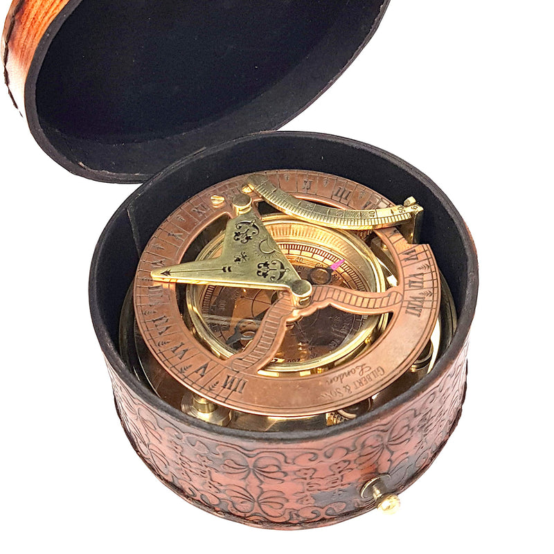 Brass Nautical - Antique Brass & Copper Sundial Compass, Sundial Clock in Box Gift Sun Clock Ship Replica Watch - BeesActive Australia