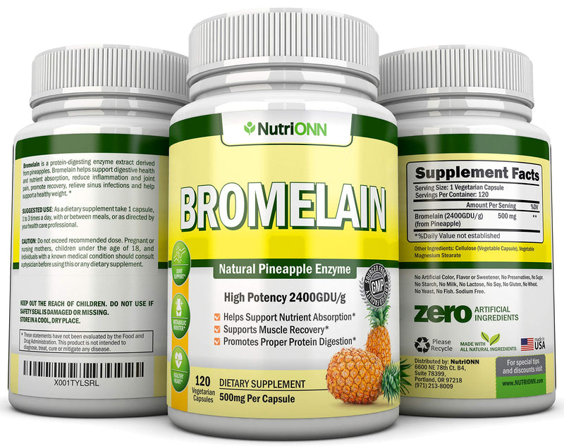 Bromelain - 500mg - 2400 GDU - 120 Vegetable Capsules - Pure Pineapple Enzyme Extract - Supports Digestion and Nutrient Absorption - Great for Recovery and Joint Health - BeesActive Australia