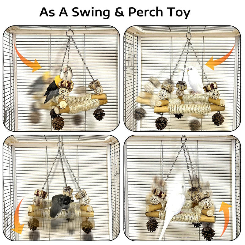 Bird Swing for Cage with Chew Toys & 2Pcs Bird Perch for Cage, 3 Sisal-Wrapped Perches with Embedded Quartz Claw Care for Cockatiel Lovebirds Conures Quaker - BeesActive Australia