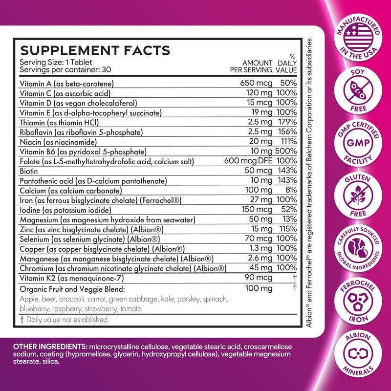 by INDICAID Prenatal Vitamins for Women- Sophisticated Folate and 18 Vitamins and Minerals for Neural Tube Support & Fetal Brain Development, Gluten-Free, Dairy-Free & Soy-Free - 30 Servings