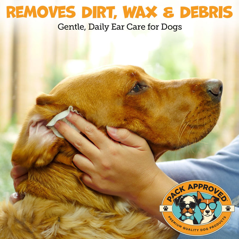 Pack Approved Ear Wipes for Dogs with Aloe Vera & Eucalyptus - Gentle Ear Cleaner for Dogs to Help Remove Wax and Odor - Convenient and Mess-Free Cleaning Pads for Dirty, Itchy Ears - 100 Wipes Regular Wipes