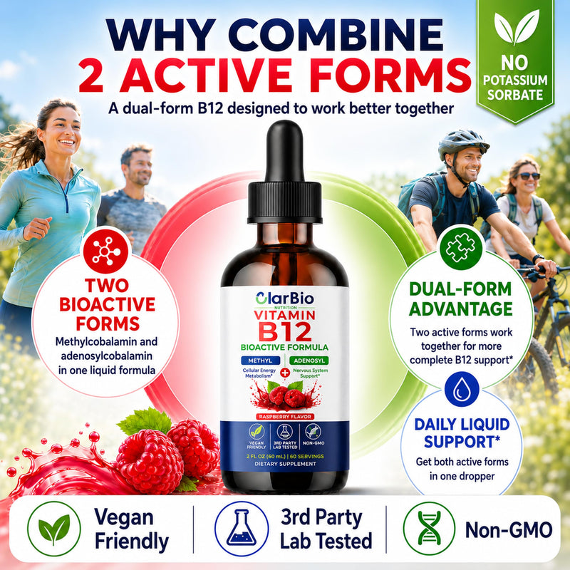 Vitamin B12 1000 mcg Sublingual Liquid Drops | Methylcobalamin & Adenosylcobalamin | B12 Complex | Vegan Liquid B12 Supplement