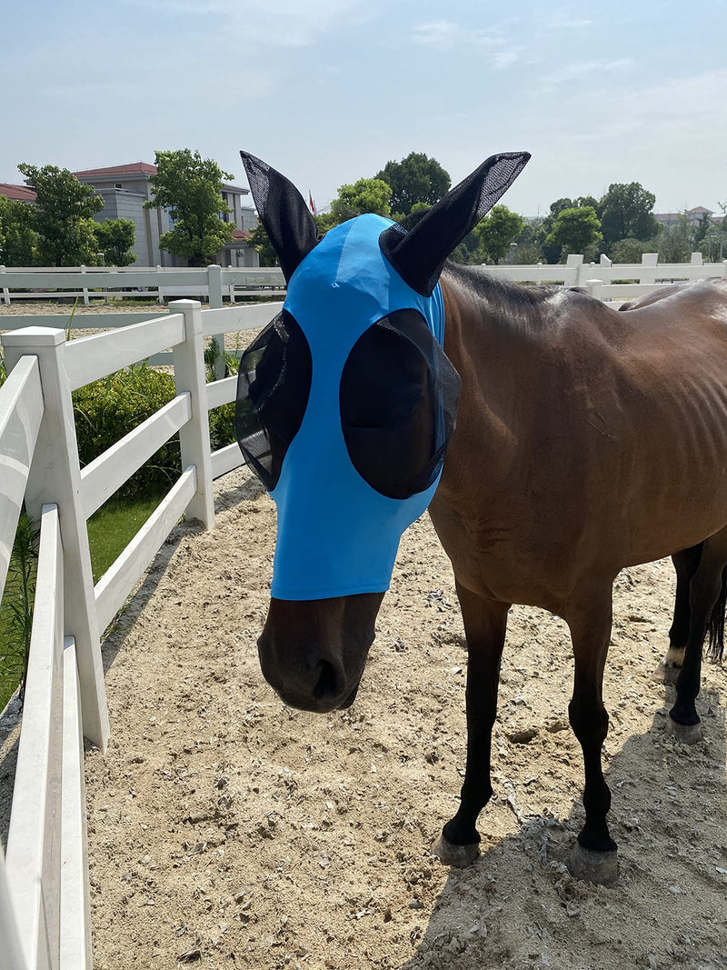 Horse Fly Mask,Fly Masks for Horses with Ears, Comfortable&Elasticity Lycra Upgrade Fly Mask with UV Protection(Sky Blue) Sky blue - BeesActive Australia