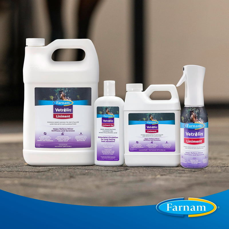 Farnam Vetrolin Horse Liniment for Muscle Soreness, Stiffness and Inflammation Relief on Horses, Helps Reduce Swelling, Aids in Pain Relief, 32 Oz. Quart - BeesActive Australia