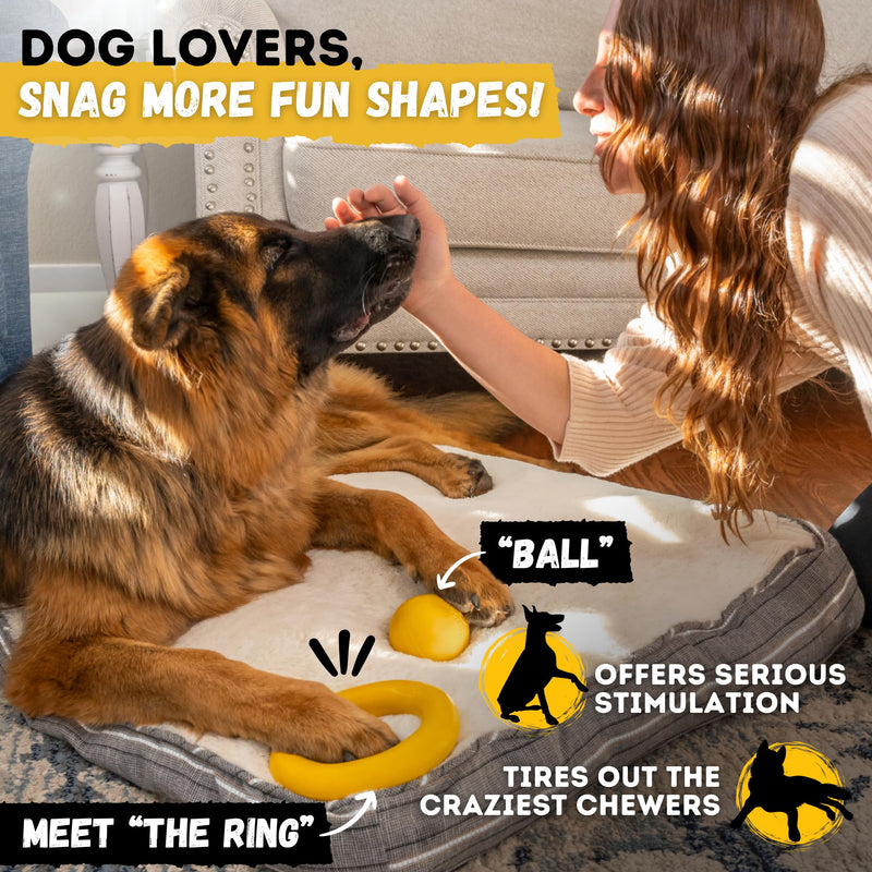 Indestructible Ring Ball - Lifetime Replacement - for Aggressive Chewers, Medium Large Breed - Non-Toxic Natural Rubber Dog Toys - Butter Scent, Yellow (Highly Visible Color for Dogs) - 4.5” - BeesActive Australia