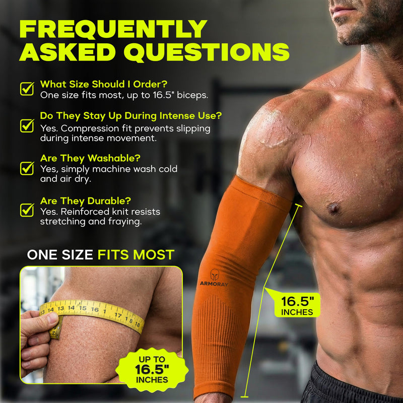 ARMORAY Arm Sleeves for Men and Women - UV Sun Protection Cooling Compression - Tattoo Cover Up Sleeve for Daily Wear & Work Black + White + Blue + Orange+ Navy (5 Pairs) One Size Fits Most - BeesActive Australia