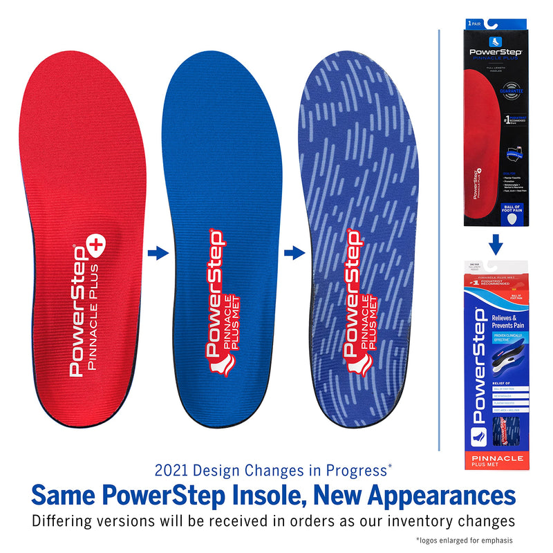 PowerStep Pinnacle Plus Ball of Foot Pain Relief Orthotics - Shoe Inserts for Metatarsalgia, Arch Support & Morton's Neuroma Pain Relief - Made in USA Insoles with Metatarsal Pad (M 6-6.5, F 8-8.5) Men's 6-6.5 / Women's 8-8.5 Red/Blue