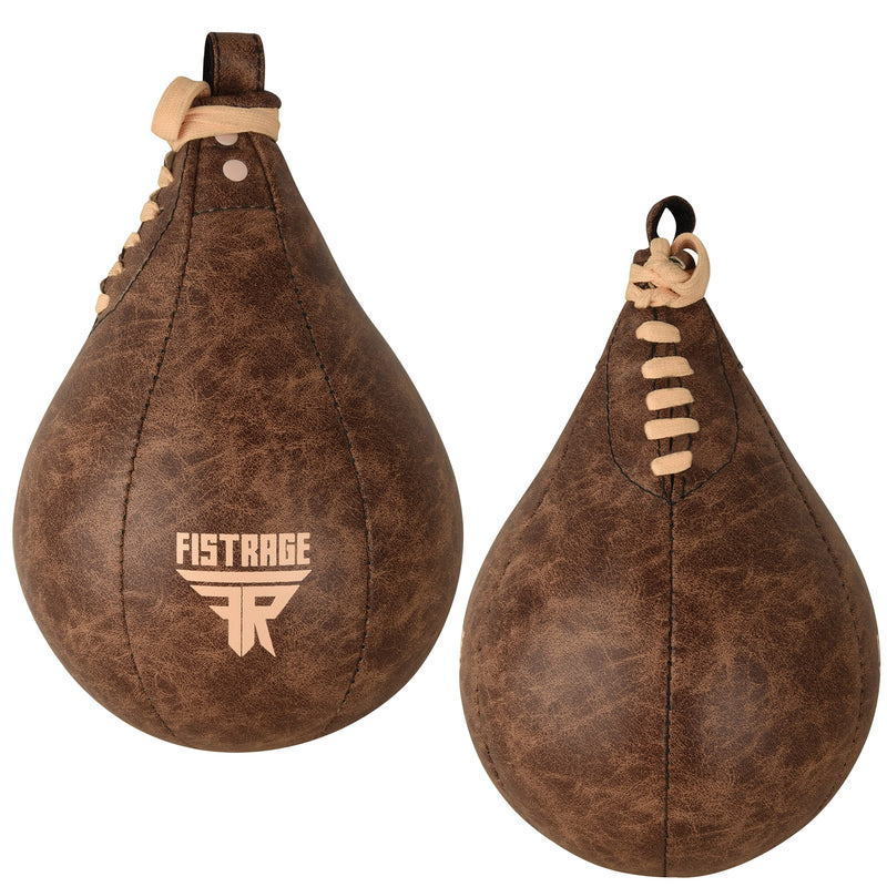 FISTRAGE Speed Bag Boxing Ball Leather MMA Muay Thai Training Punching Dodge Striking Kit with Free Hanging Swivel Workout Speedball Kicking Platform Equipment Vintage Beige