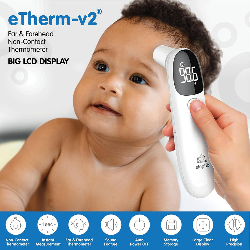 Elepho eTherm Ear & Forehead Non-Contact Thermometer Infrared & Digital Thermometers for Adults, Kids, Babies & Infants Instantly Accurately Reads Temperature Slim Design, Easy to Read Large Display.