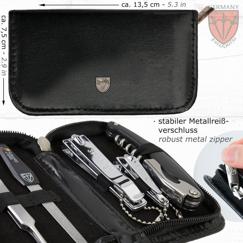 3 Swords Germany - brand quality 5 piece manicure pedicure grooming kit set for professional finger & toe nail care scissors clipper fashion leather case in gift box, Made by 3 Swords (00804) - BeesActive Australia