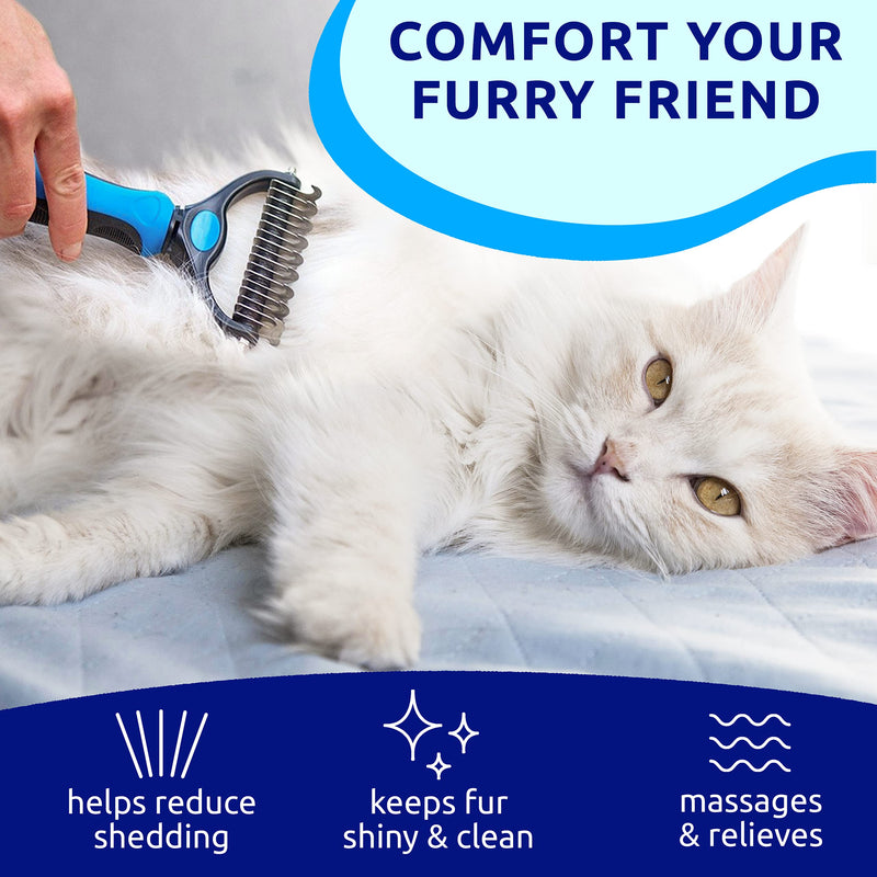 Pat Your Pet Deshedding Brush - Double-Sided Undercoat Rake for Dogs & Cats - Shedding Comb and Dematting Tool for Grooming, Extra Wide Blue - BeesActive Australia