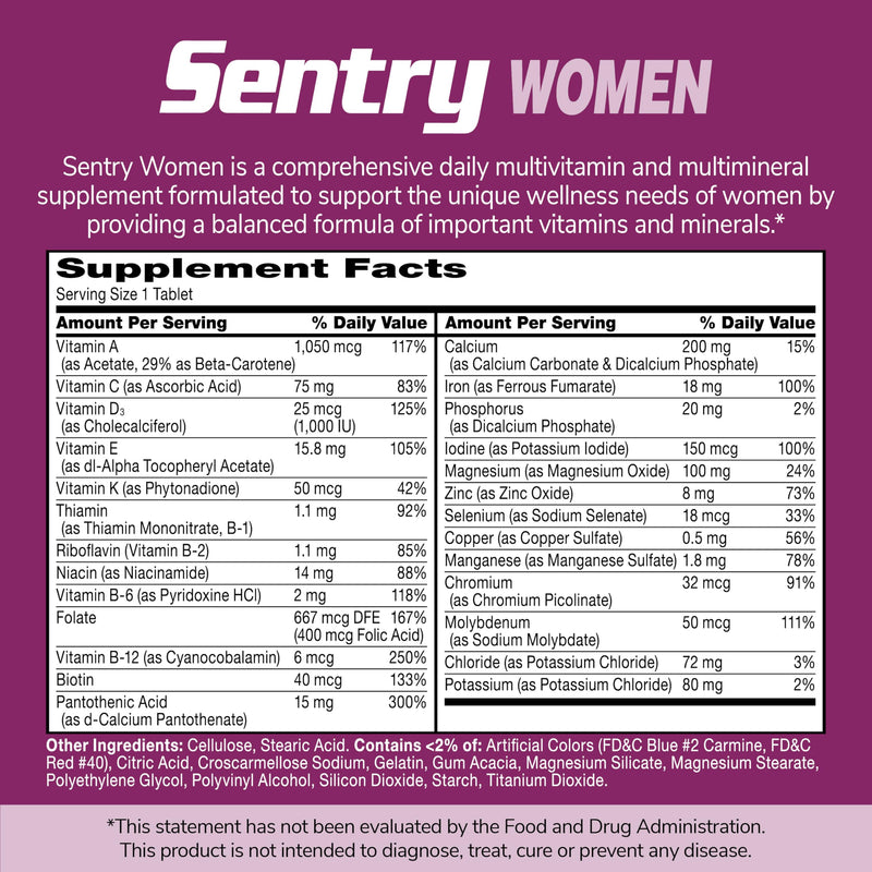 21st Century Sentry Women Multivitamin with Iron & Calcium, 120 Count | Complete Women's Multivitamin & Multimineral with Iron, Compare VS. Centrum® Women, Daily Energy, 120-count 4-month Supply 120 Count (Pack of 1)