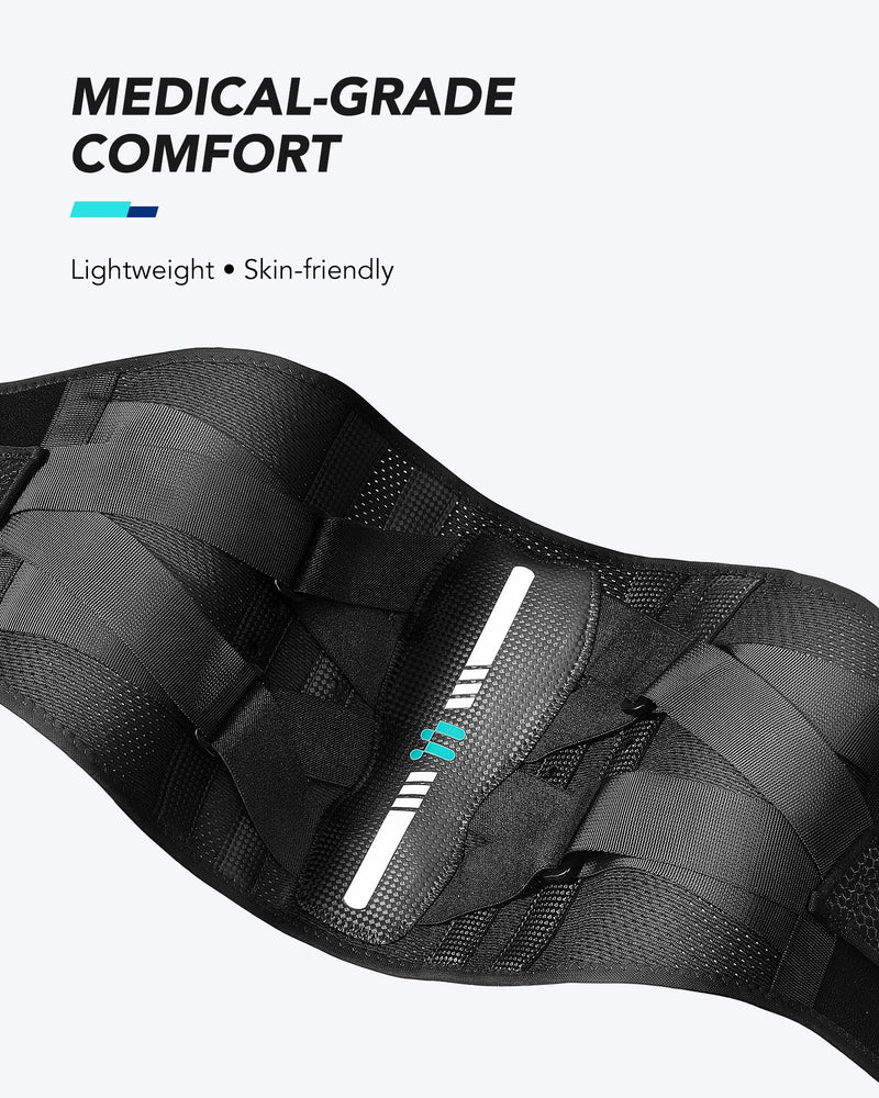 Back Brace for Lower Back Pain Relief, Carbon Fiber Support, Ergonomice Curved, Ultra-thin Air Mesh, Lightweight and Adjustale Design, Size XL Black - BeesActive Australia