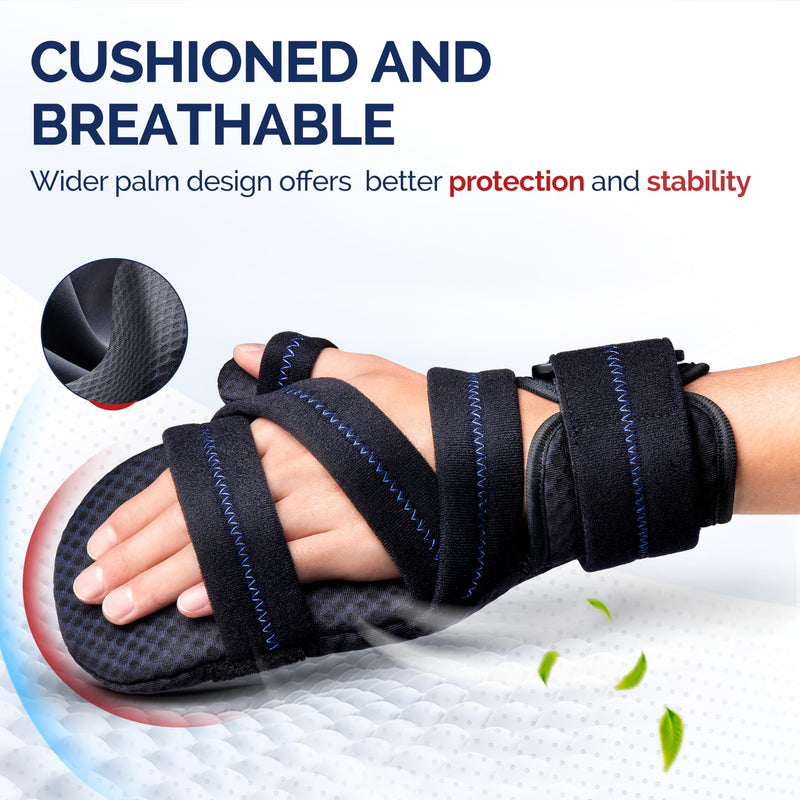 FEATOL Resting Hand Splint with Thumb Support for Men and Women, Adjustable Night Hand Brace Splint for Carpal Tunnel, Arthritis, Tendinitis, Stroke Recovery, Right Small/Medium Right Hand Black