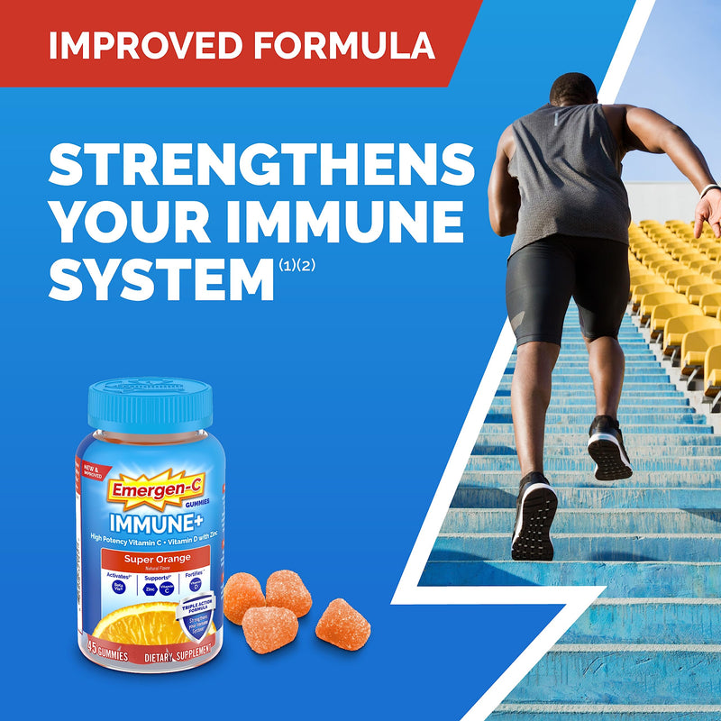 Emergen-C Immune+ Triple Action Immune Support Gummies, BetaVia (R), 1000mg Vitamin C, B Vitamins, Vitamin D and Antioxidants, Super Orange - 45 Count