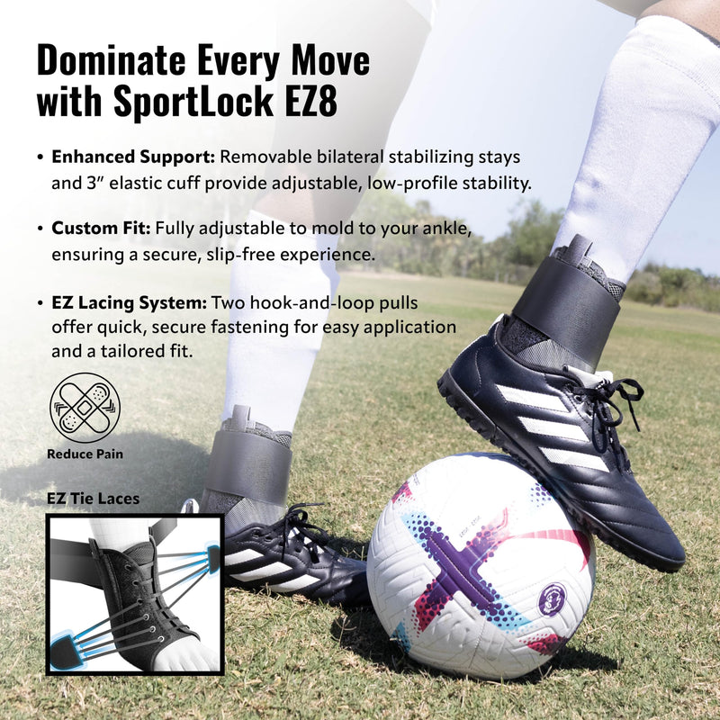 SportLock EZ8, Lace Up Ankle Brace for Women and Men, Ankle Support, Removeable Side Stablizers, Foot Brace, For Sprained or Injured Ankle and More, Ankle Brace for Sports, 2X