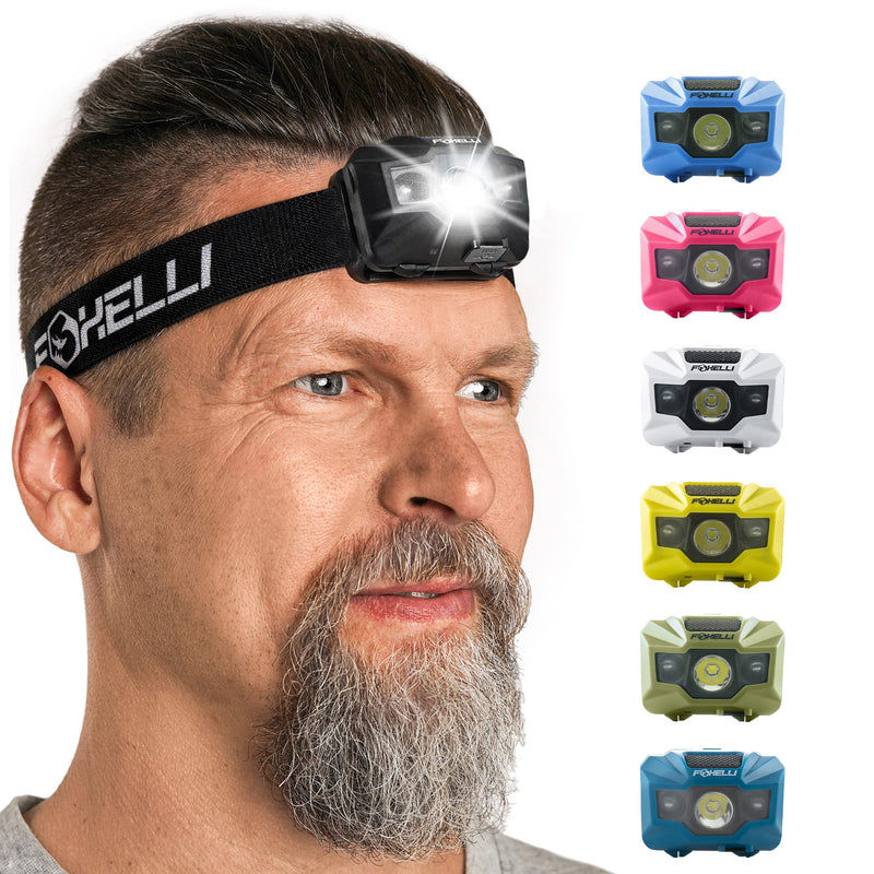 Foxelli USB‑C Rechargeable LED Headlamp – Ultra‑Light 2.4 oz & Bright 180 Lumens – Red/White Light, 5 Modes, IPX5 Waterproof, 40 h Runtime for Trail Running, Camping, Hiking 2-Pack Black
