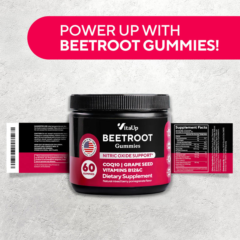 Beet Root Gummies ‚Äì Beet Gummies ‚Äì Red Beets Supplements with Beetroot, Grape Seed, Coq10, Vitamin C & B12 ‚Äì 60 Beet Chews