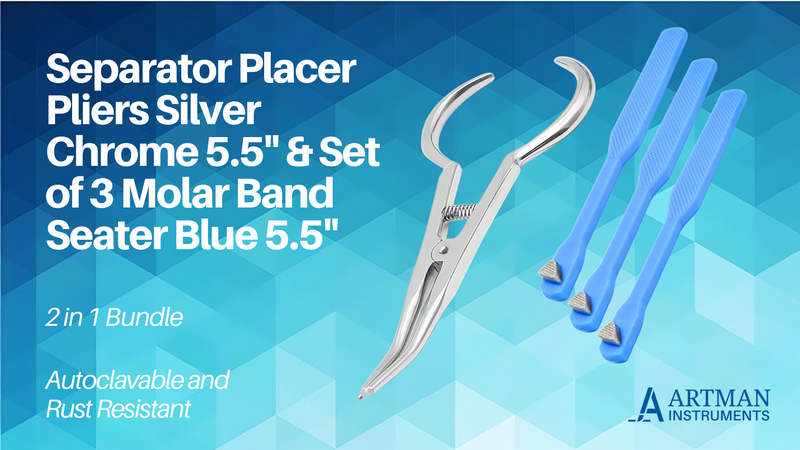 Bundle of Dental Orthodontic Separator Placing Pliers & 3pcs Bite Stick Molar Band Seater Pusher with Serrated Tip Autoclavable by Artman Instruments