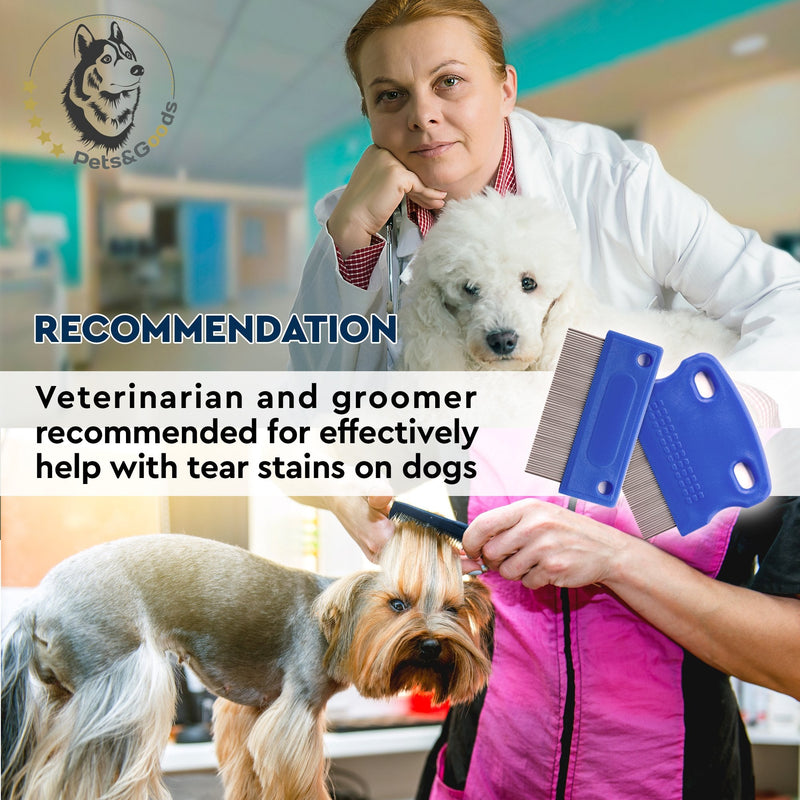 Dog Grooming Comb - Tear Stain and Mucus Remover - Gently Removes Eye Crust and Stains - Set of 2 - BeesActive Australia
