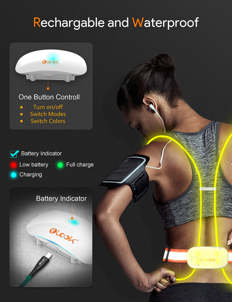 LED Running Light Vest Multicolor Light Up Vest Rechargeable Reflective Safety Gear High Visibility for Night Running Small Orange