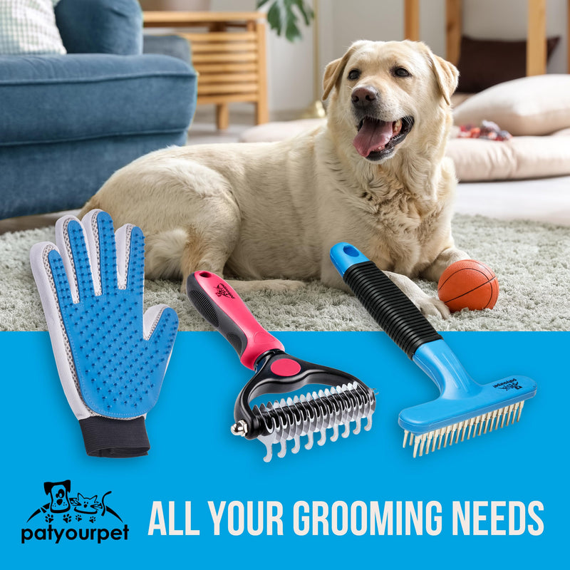 Pat Your Pet Dog Shedding Brush, Double Raw Undercoat Rake for Dogs, Cats and Pets Brush, Deshedding Dog Brush for Medium Long Loose Hair Blue Comb - BeesActive Australia