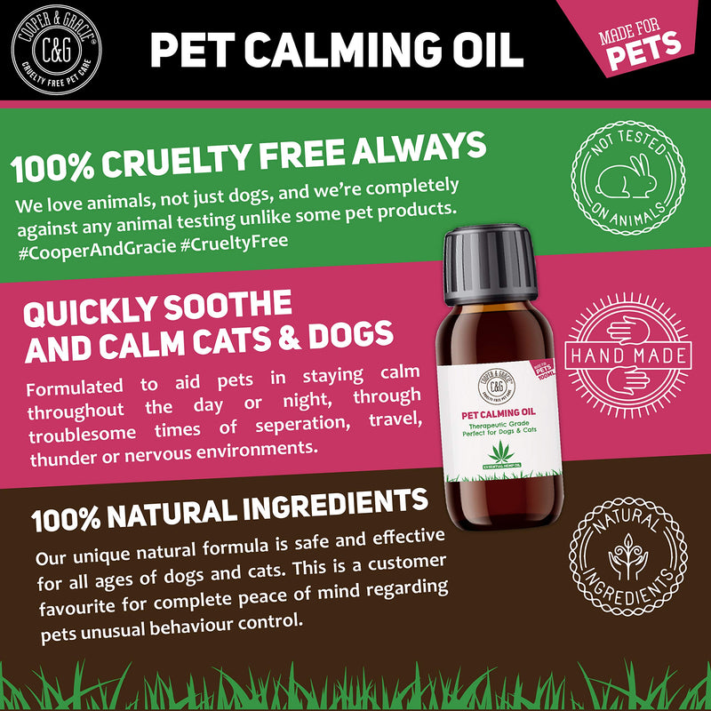 Pet Hemp Calming Oil 100ml | Aromatherapy & Massage | Quick Action Soothes Muscle & Joint | Reduces Irritation Instant Absorb | Vet Recommended | Best For Cat & Dog | Cruelty Free