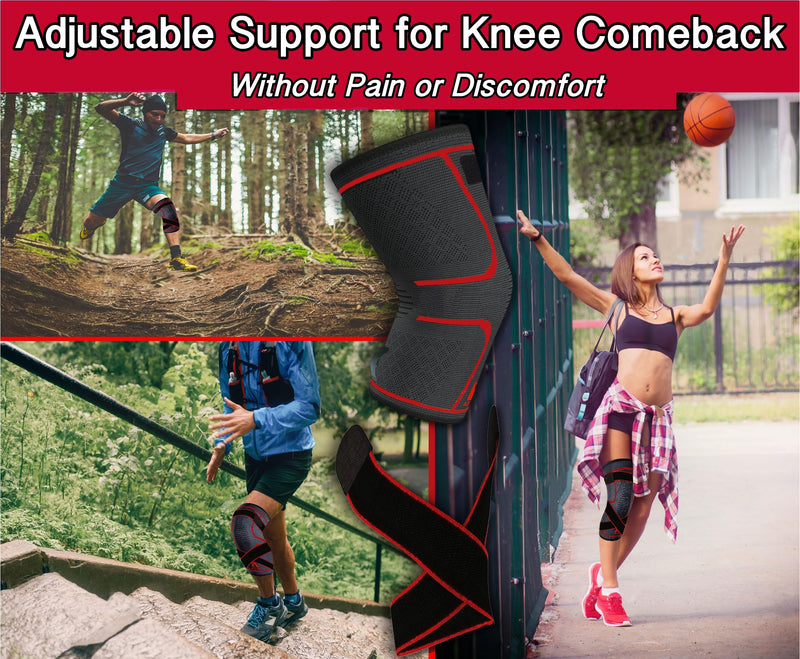 ATHLEDICT Knee Brace Compression Sleeve with Strap for Best Support & Pain Relief for Meniscus Tear, Arthritis, Running, Basketball, MCL, Jogging and Recovery for Men & Women (Black, Large) Black - BeesActive Australia
