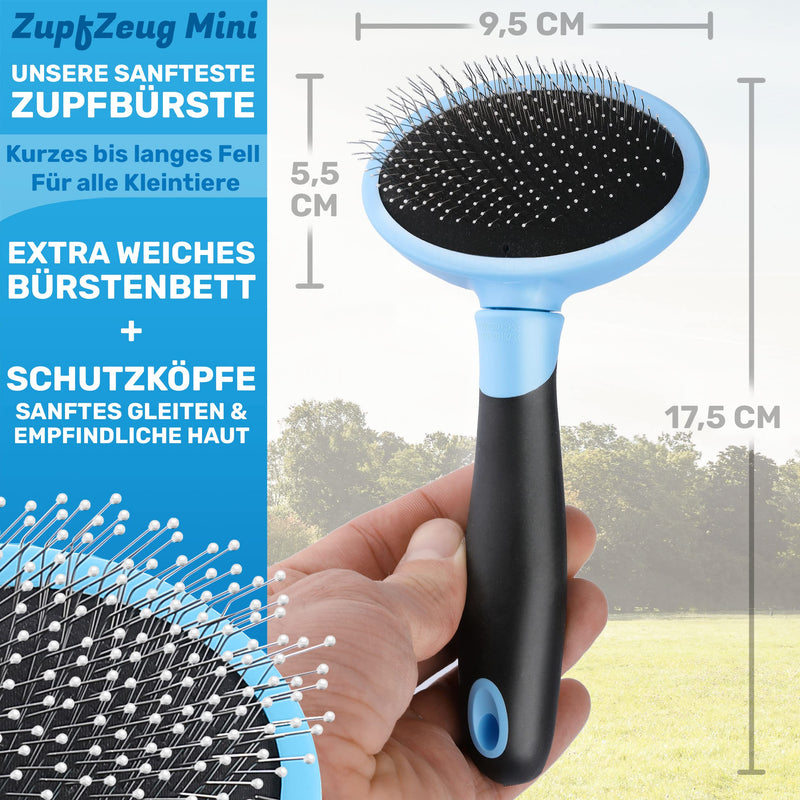 BluePet cat brush & small dog brush, rabbit brush - gently removes underfur, knots & felt - mini plucking tool for daily grooming mini blue - BeesActive Australia