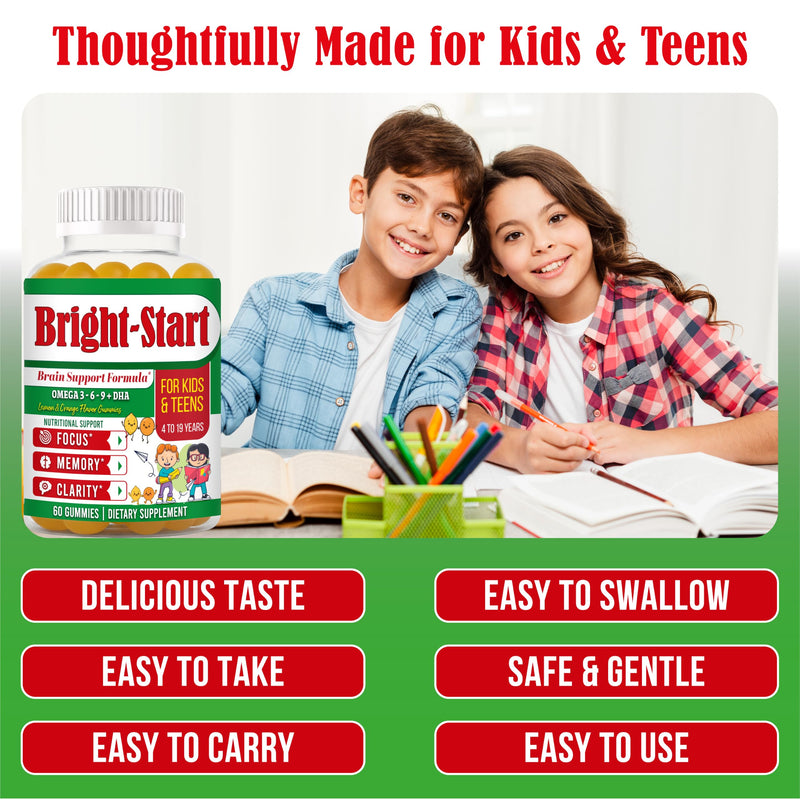 BrightStart Focus Gummies for Kids & Teens – Kids Focus and Attention Supplements with Omega 3 DHA, Brain Support Supplement for Teens, Kids Omega 3 Gummies, Daily Children’s Focus Gummy, 60 Ct