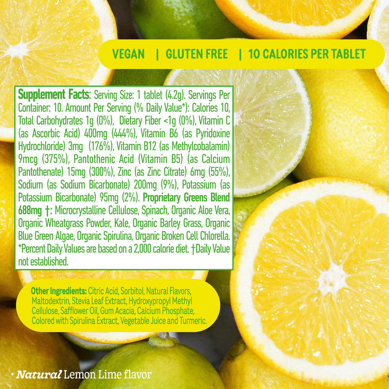 8G 8Greens Supergreens Effervescent Tablets, Lemon Lime, 10 Servings | Boosts Metabolism, Immunity & Focus; Contains Aloe vera, spirulina & chlorella; Vitamins C, B6, B12 & folate; Doctor-Backed