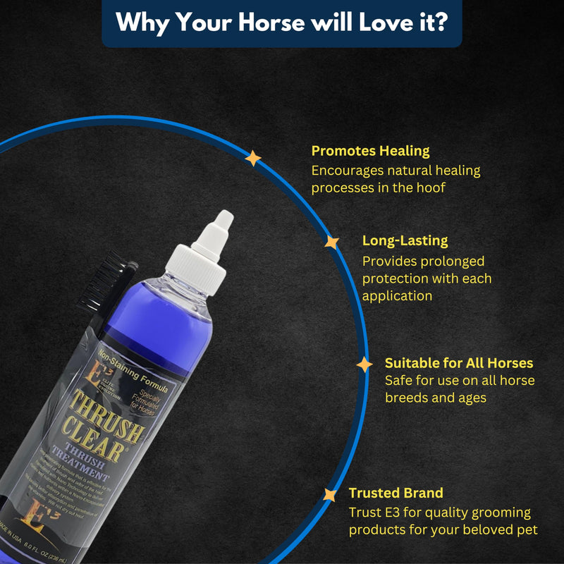 E3 Thrush Clear Treatment - 8 oz - Powerful Solution for Equine Hoof Thrush - Promotes Healthy Hoof Recovery - Prevents Future Infections - Safe for Regular Use - BeesActive Australia