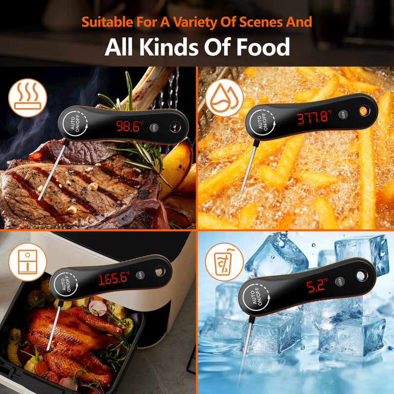 Meat Thermometer Digital Instant Read - Paysean Meat Thermometer with Auto Rotating Backlit Display, IP67 Waterproof for Cooking, Grilling, BBQ, Candy, Liquid, Beef - Gifts for Men/Chefs
