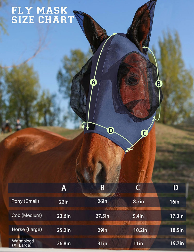 Horse Fly Mask with Ears, UV Protection Fly Mask for Horses, Elasticity Fly Mask with Big Mesh Eye Covers, Snug Fitting Comfortable Breathable Lightweight Fly Mask Horse Navy Cob Medium - BeesActive Australia