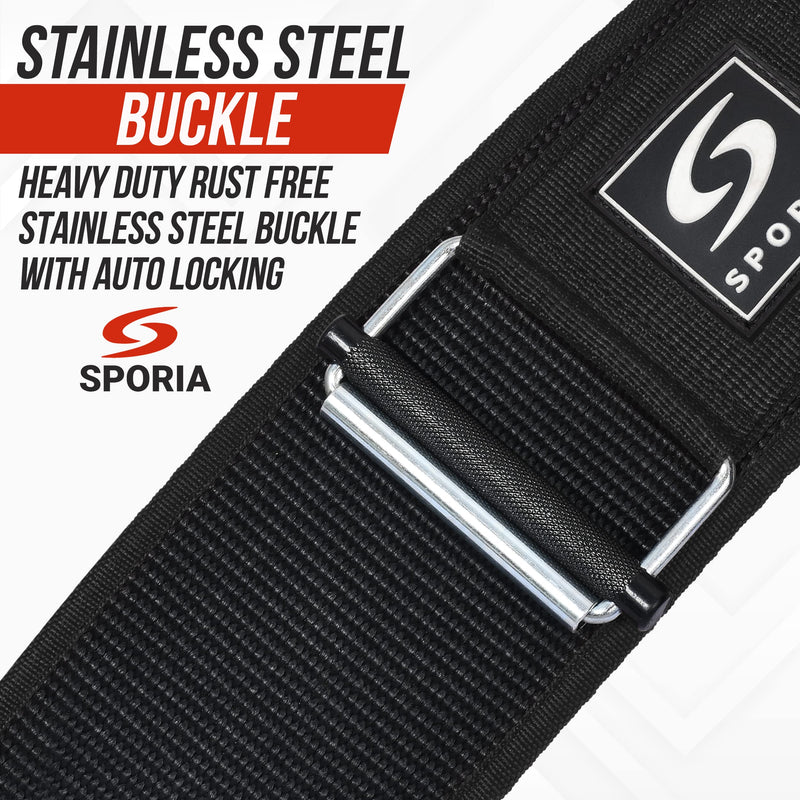 SPORIA Self-Locking Weight Lifting Belt | 4 inch Back Support | Includes Lifting Straps Medium Black - BeesActive Australia
