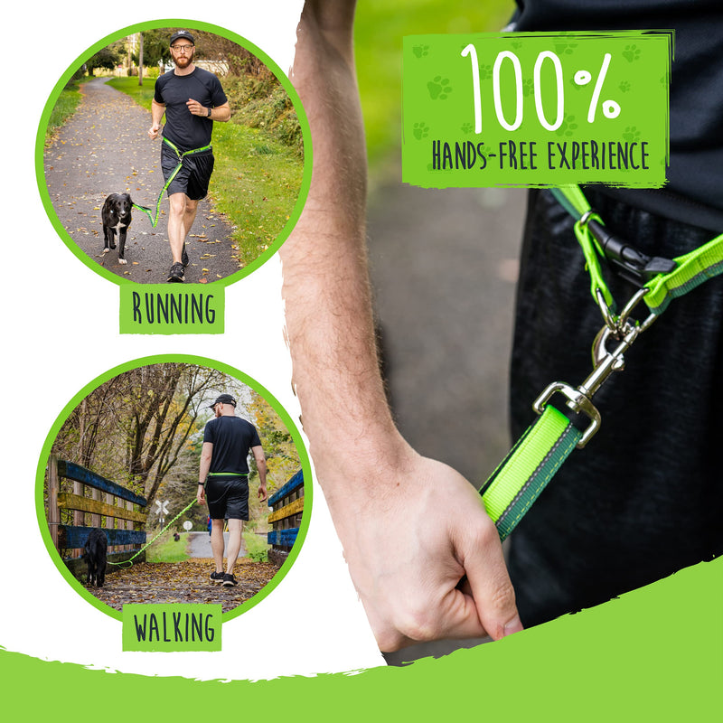 Mighty Paw Hands Free Dog Leash | Bungee Waist Leash for Dog Walking. Pet Running Hands Free Tether for Large, Medium & Small Breeds. Pet Waist Belt (36" - 48") Up to 150 lbs - Green 48" (Most Popular) - BeesActive Australia
