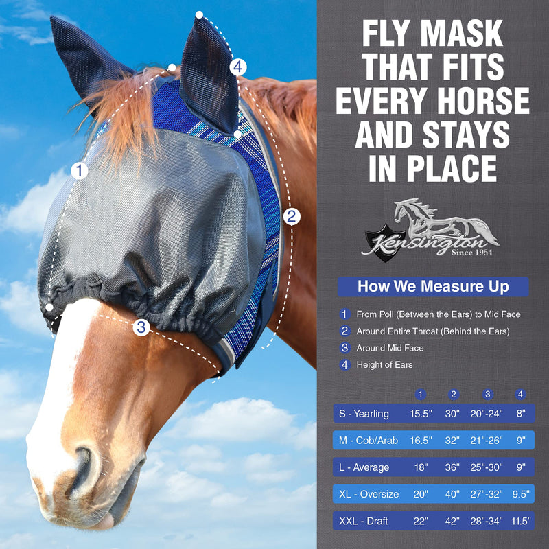 Kensington UViator Dartless Protective Fly Mask UV Eye Protection Mask for Horse with Web Trim and Soft Ears Cover - XL, Atlantis XL-Lrg.Horse 181 - Kentucky Blue - BeesActive Australia