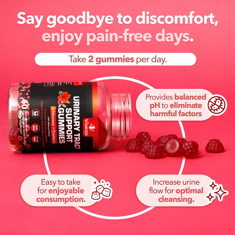 Potent Cranberry Gummies with D Mannose - Urinary Tract Health for Women & Men, Urinary Flush & Bladder Fast-Acting Support Supplements with Hibiscus Powder, 60 Count 60 Count (Pack of 1)