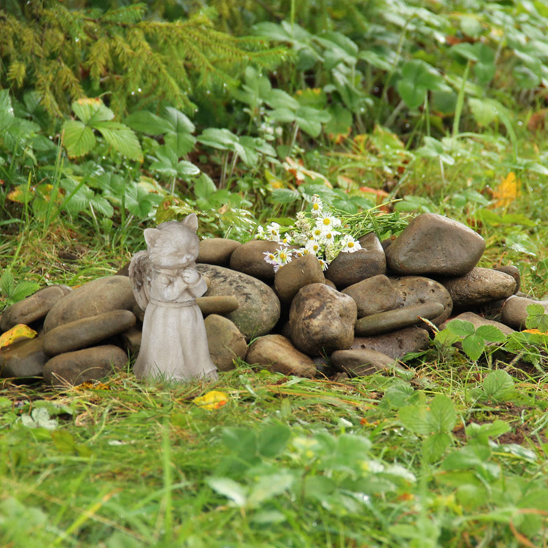 Relaxdays Grave Ornament for Cat, Garden Decoration Figure, Keepsake for Animal, Cat Angel, Weatherproof Cat Memorial Stone, Cream - BeesActive Australia