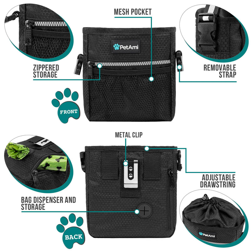 PetAmi Dog Treat Pouch, Pet Treat Pouch for Training, Dog Walking Bag Holder for Kibbles, Pet Food Toy, Dog Trainer Essentials Supplies, Poop Bag Dispenser, 3 Ways to Wear (Black) One Size Black - BeesActive Australia