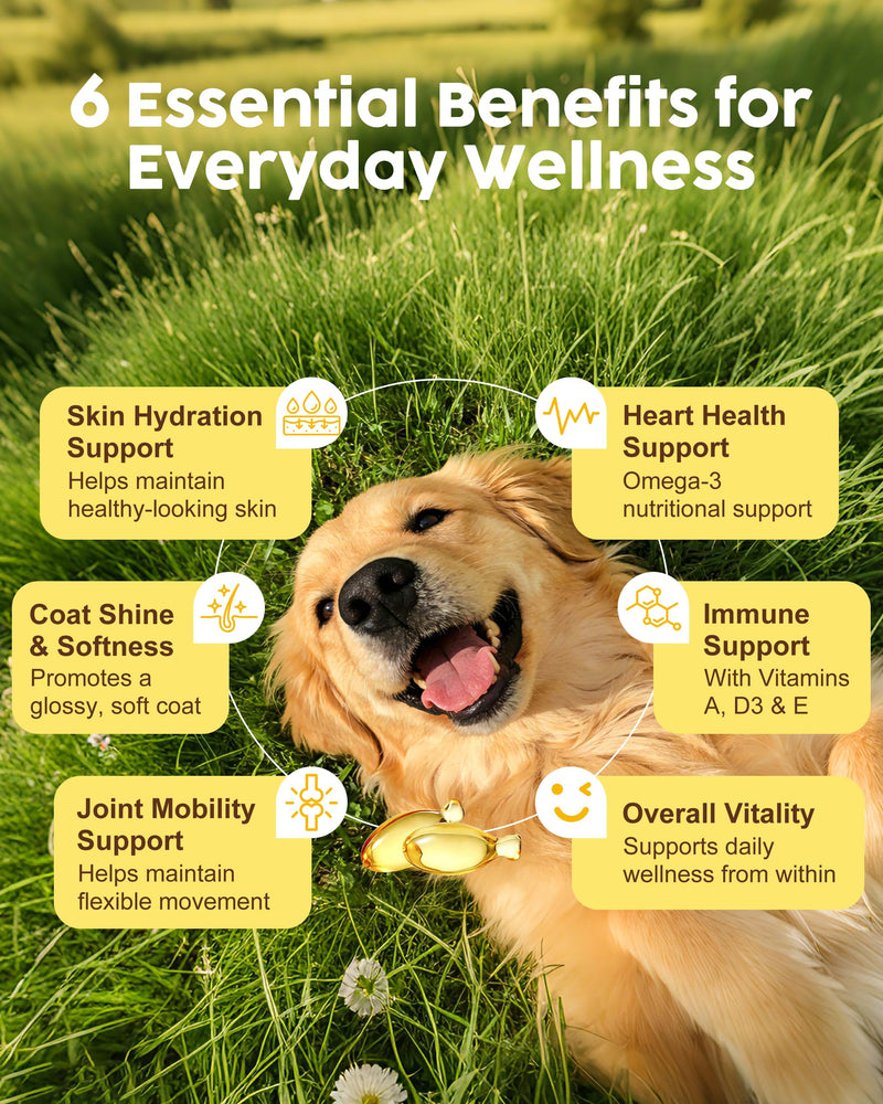 Fish Oil for Dogs & Cats – Deep Sea Omega-3 EPA & DHA for Skin & Coat Health – Daily Wellness Supplement with Vitamins A, D3 & E – 60 Softgels