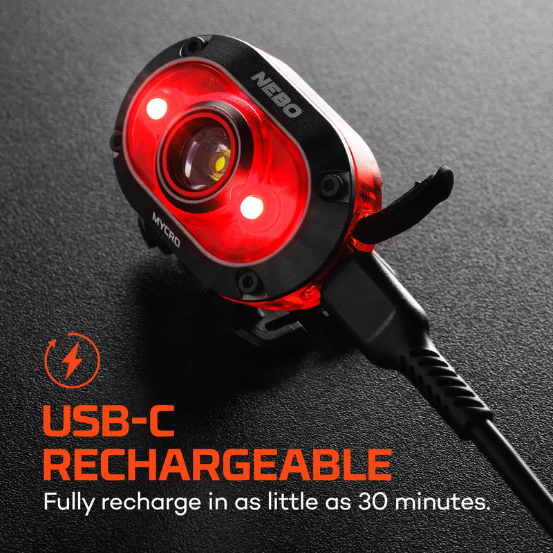 NEBO MYCRO 450 Rechargeable Headlamp | 450 Lumens, 6 Light Modes, Water Resistant, Detachable Hat Clip, Super Bright Head Lamp for Camping & Hiking, Includes USB Charging Cable — Red