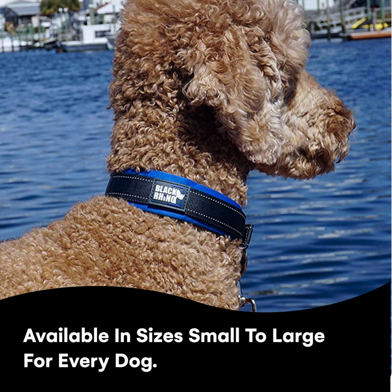 Black Rhino Reflective Dog Collar - Heavy Duty Adjustable Comfort Collar with Ultra Soft Neoprene Padding for All Breeds - Weatherproof, Lightweight Dog Collars for Large Dogs (Large, Blue/Grey) - BeesActive Australia