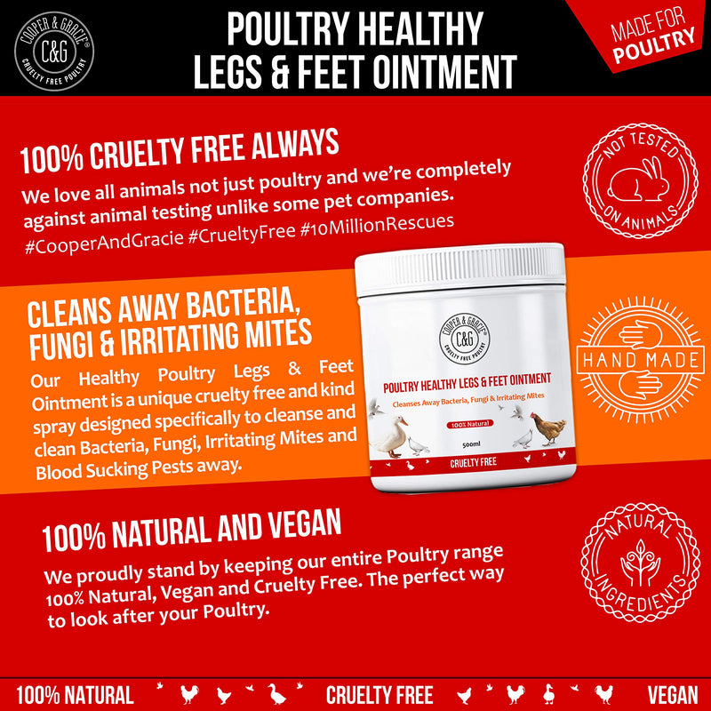 C&G Pets Poultry Healthy Legs & Feet Gel 500ML By Cooper And Gracie | 100% Vegan Formula Protects from bacteria, fungi & irritating mites | Natural Remedy For Scaly Legs & Support Healing