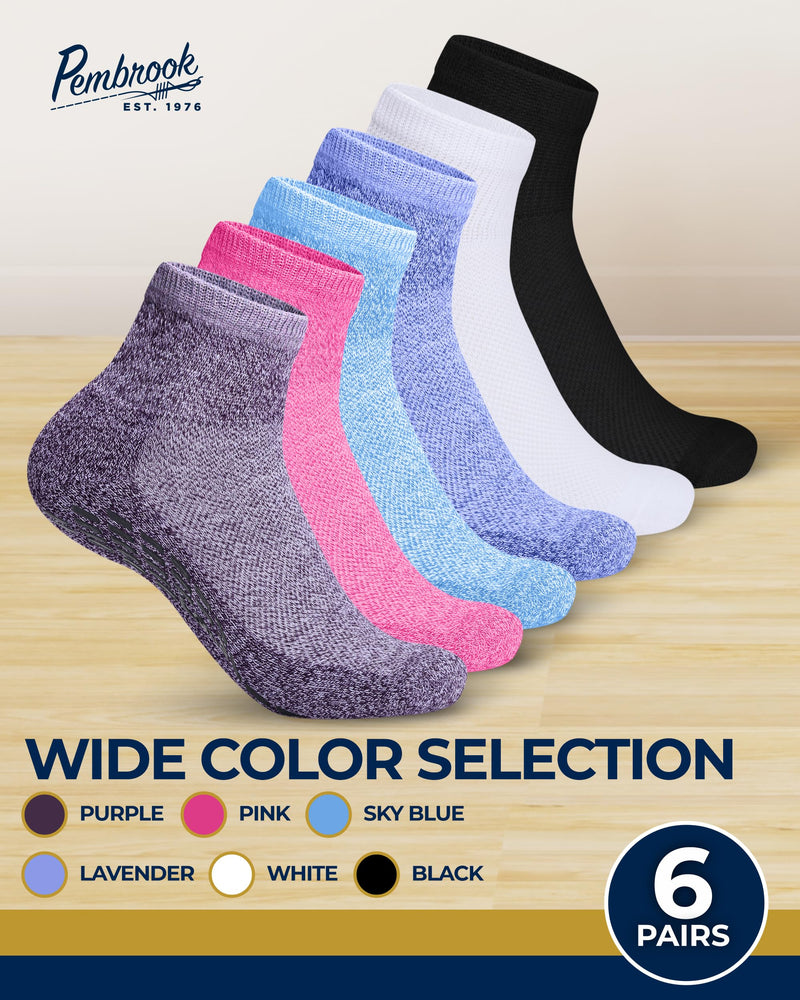 Pembrook 6 Pairs Diabetic Ankle Socks for Men & Women with Grips - 12 Colors Neuropathy Socks for Men | Non Slip | Edema Bright Colors & Neutrals Pack - 6 Pairs Large - BeesActive Australia