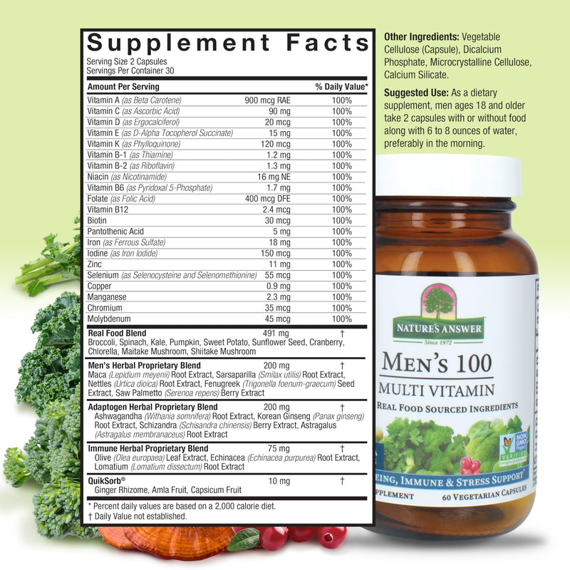 Nature's Answer Men's 100, Multivitamin, 60 Vegetarian Capsules