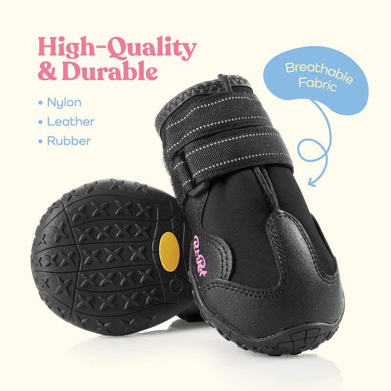 Waterproof Dog Shoes - Stylish Designed Shoes for Dogs - Dog Boots with Non-Slip Rubber Bottom Protects Paw from Hot or Cold Pavement, Dog Booties with Reflective Straps for Dogs Safety, Puppy Shoes. Black Size 7: 2.99"Width 2.95"Length - BeesActive Australia