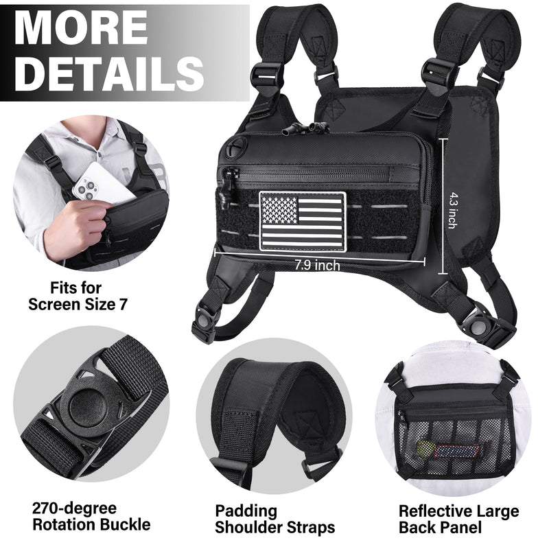 MOZETO Running Vest for Men with Reflective Back, Water Resistant Running Chest Pack For Workouts, Sports Phone Holder With Extra Storage, Lightweight Chest Bag