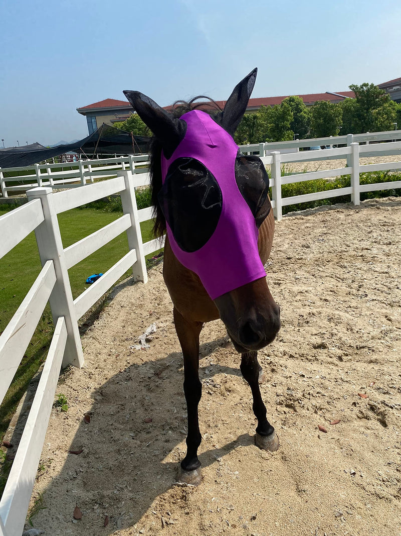 Horse Fly Mask,Fly Masks for Horses with Ears, Comfortable&Elasticity Lycra Upgrade Fly Mask with UV Protection (Purple) Purple - BeesActive Australia