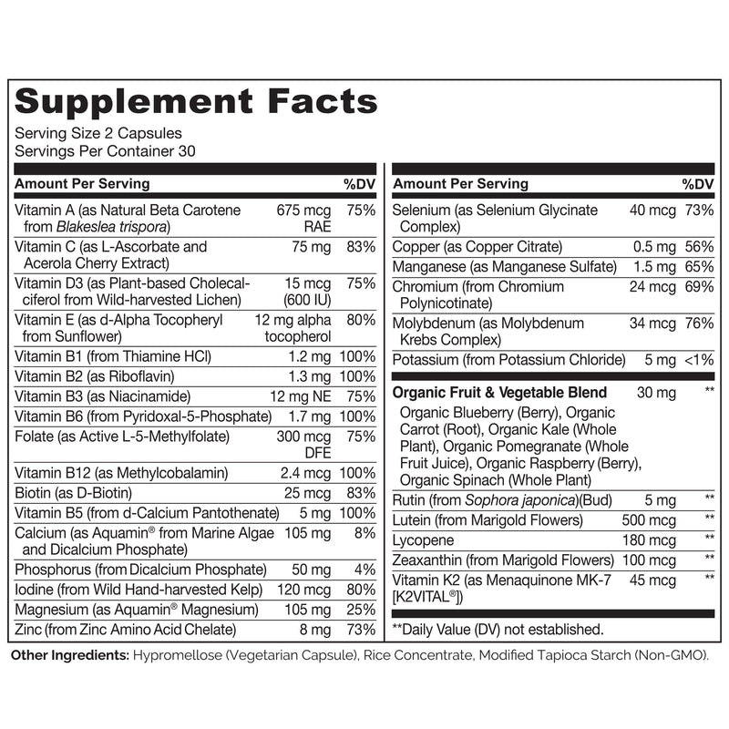NATURELO Teen Multivitamin - Whole Food Multivitamin for Teenage Boys - Minerals Supplement for Active Kids - with Plant Extracts - Non-GMO - Vegan & Vegetarian - 60 Capsules Unflavored 60 Count (Pack of 1)